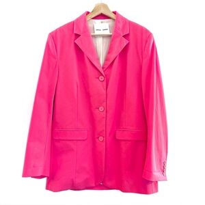 Samsøe & Samsøe Iris Cotton Mix Poplin Oversized Blazer In Hot Pink Size Large